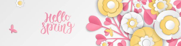 Spring sale banner with flowers. Banner perfect for promotions, magazines, advertising, web sites. Vector illustration. - Vector, Image