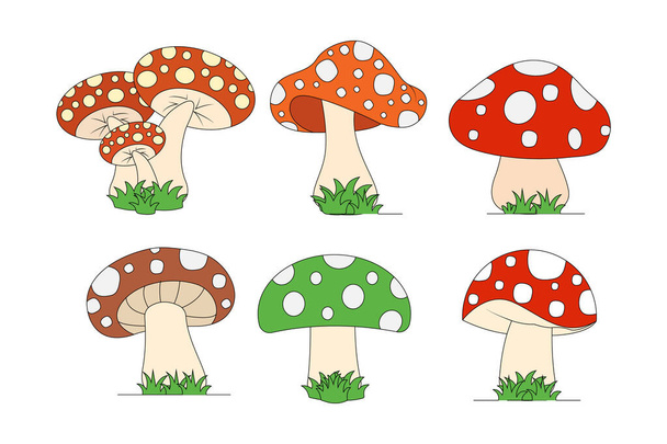 милая коллекция грибов, простая векторная иллюстрация - Вектор,изображение