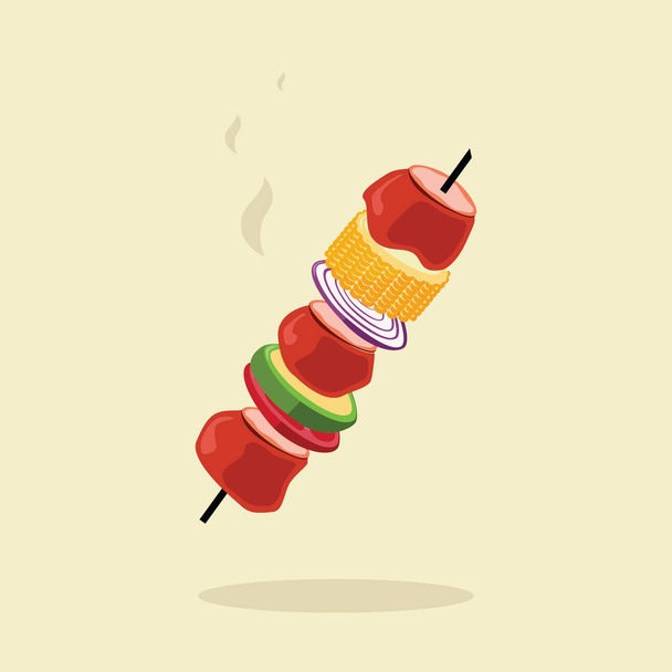 Barbecue from meat and vegetables on a skewer - Vector, Image
