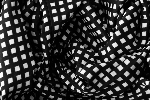 Siyah beyaz kumaş parçası. Ekose pamuk kumaş arkaplanı - Fotoğraf, Görsel