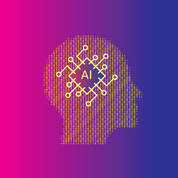 Nowoczesny symbol nauki AI. Różowe niebieskie gradientowe tło wektora. Koncepcja sztucznej inteligencji w mózgu. - Wektor, obraz