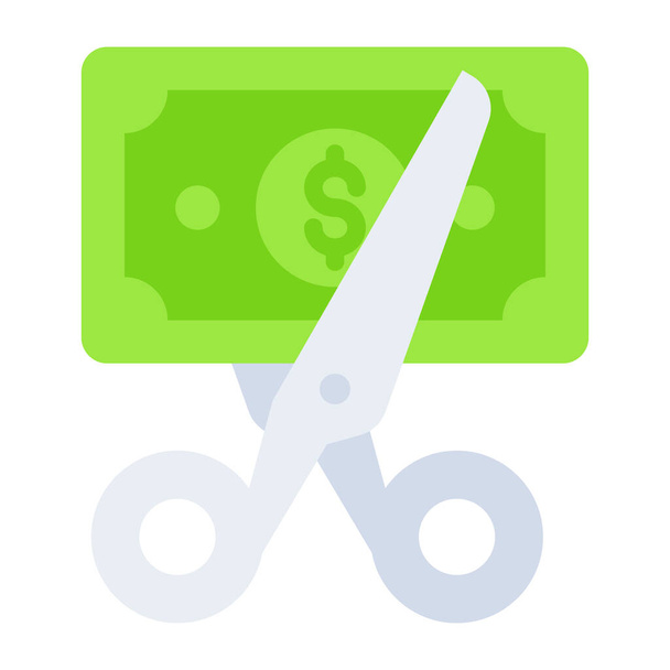 Банкнота з ножицями, іконка зниженої ціни
 - Вектор, зображення