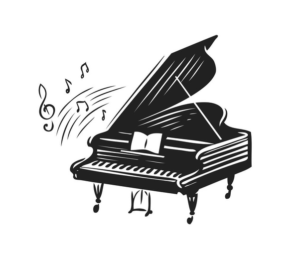 Hand drawn grand piano in sketch style. Music symbol vector - Διάνυσμα, εικόνα
