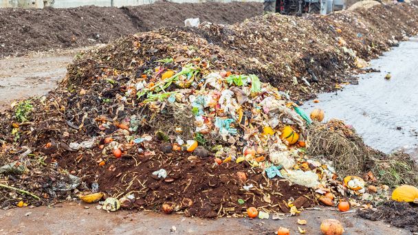 Σημείο συλλογής οργανικών αποβλήτων σε βιομηχανική μονάδα λιπασματοποίησης - Φωτογραφία, εικόνα
