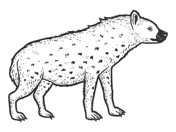 Animal da África, hiena. Desenho imitação de raspadinha. Preto e branco. - Vetor, Imagem