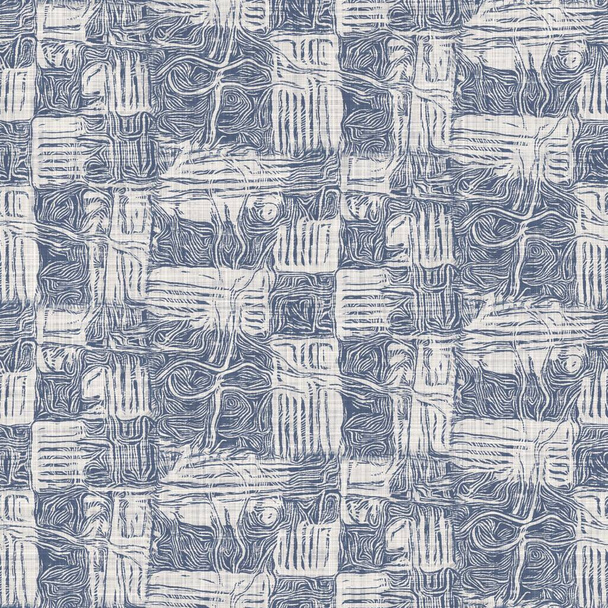 Textura abstracta de lino tejido de granja francesa sin costuras. Ecru lino fibra de cáñamo azul. Fondo de patrón natural. Tela de tic-tac orgánica para material de toalla de cocina. Pinstripe material allover imprimir - Foto, Imagen