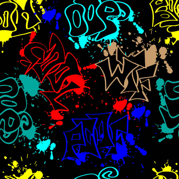 Ручной рисунок красочный бесшовный узор в стиле граффити. Серый современный фон для текстиля - Вектор,изображение