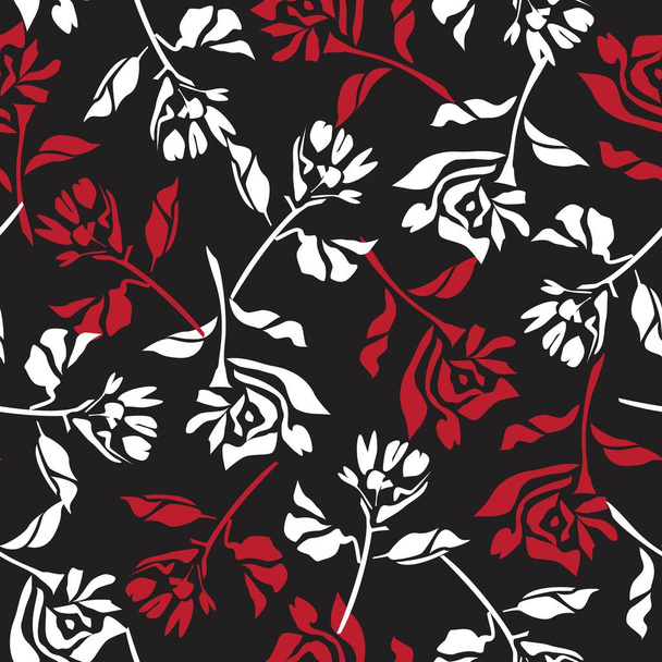Fondo de patrón sin costuras botánico floral tropical rojo adecuado para estampados de moda, gráficos, fondos y artesanías - Vector, imagen