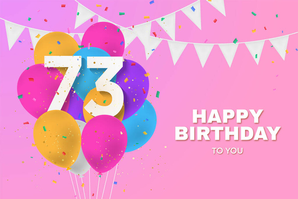 Šťastné 73. narozeniny balónky blahopřání pozadí. 73 let výročí. 73. slaví s konfety. Ilustrační sklad - Fotografie, Obrázek