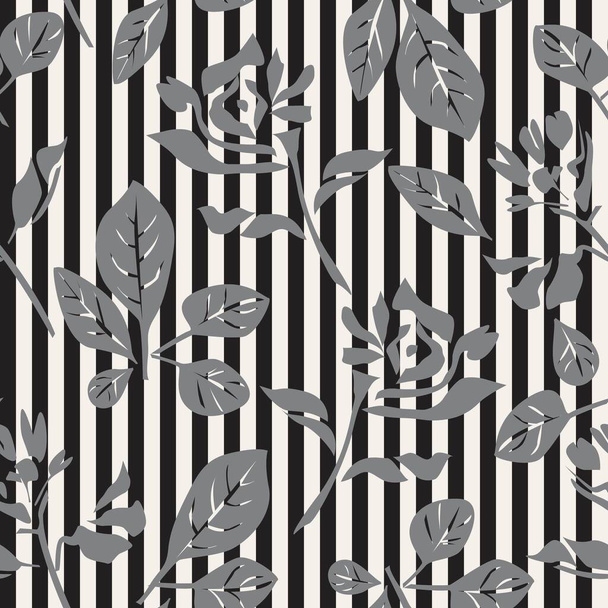 Black and White Floral tropical botanical seamless pattern with striped background for fashion textiles and graphics - Wektor, obraz