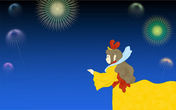 Obraz Tanabata i fajerwerki, Orihime, materiał letni - Wektor, obraz