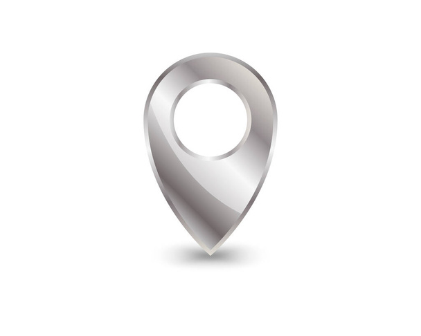 Silberne Karte Pin-Symbol isoliert auf weißem Hintergrund. Zeigersymbol. Ortsschild. Navigationskarte, GPS, Richtung, Ort, Kompass, Kontakt, Suchkonzept. Vektorillustration. - Vektor, Bild