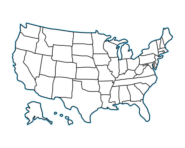 Бланшируйте аналогичную карту США на белом фоне. Страна Соединенных Штатов Америки. Векторный шаблон для сайта, дизайна, обложки, инфографики. Графическая иллюстрация - Вектор,изображение