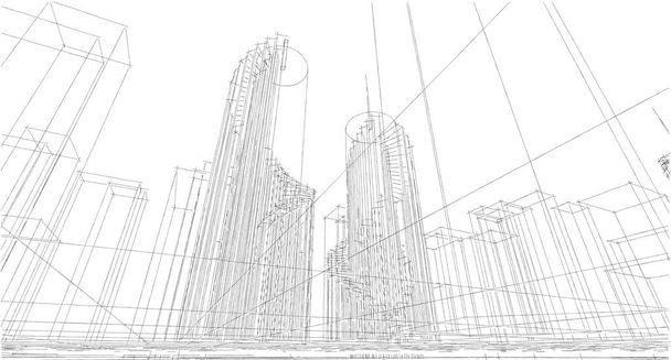 σύγχρονη πόλη σκίτσο αφηρημένη αρχιτεκτονική 3d απόδοση - Φωτογραφία, εικόνα