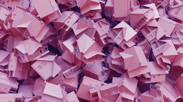 Muchas casas de color rosa o violeta, invesetment concepto. renderizado 3d - Foto, Imagen