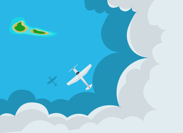 Plane Ride зверху хмари і морський фон Векторні ілюстрації
 - Вектор, зображення