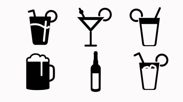 Drinks Icon Set. Vector siolated back and white set of different drinks - Vector, Image