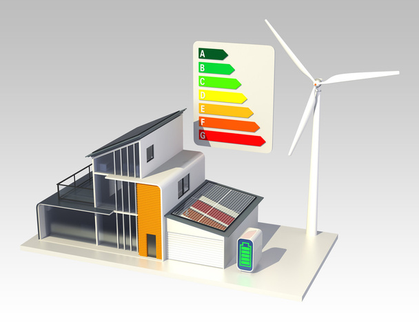 Casa inteligente con tabla de clasificación de energía
 - Foto, imagen