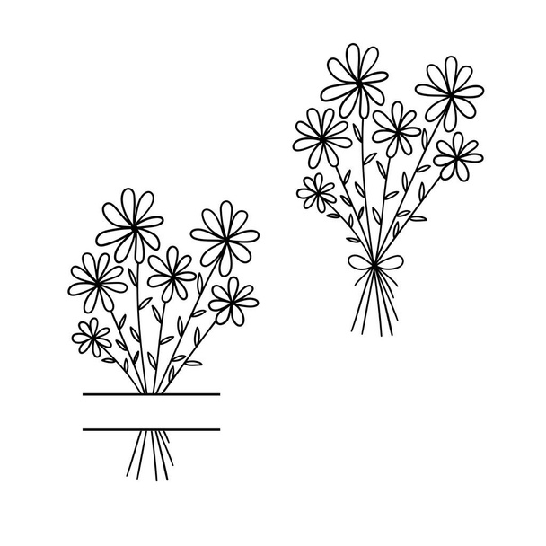 Floral bouquet. Bouquet of daisies. Outline drawing. Line vector illustration.  Isolated on white background. Design of invitations, wedding or greeting cards. - Vetor, Imagem
