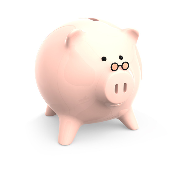 Pink piggy bank with glasses isolated on white background - Photo, Image