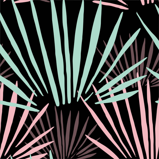 Colourful palm leaves on dark background, Carribbean tropical leaves seamless pattern - Φωτογραφία, εικόνα