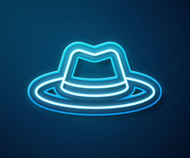 Icono de sombrero vaquero occidental de línea de neón brillante aislado sobre fondo azul. Vector. - Vector, Imagen