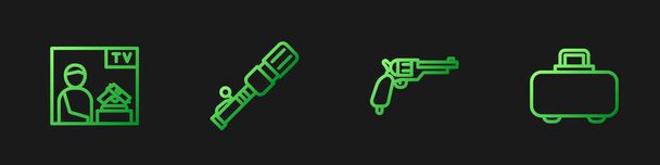 Set line Revolver gun, Advertising weapon, Anti-tank hand grenade and Weapon case. Gradient color icons. Vector. - Vector, Image