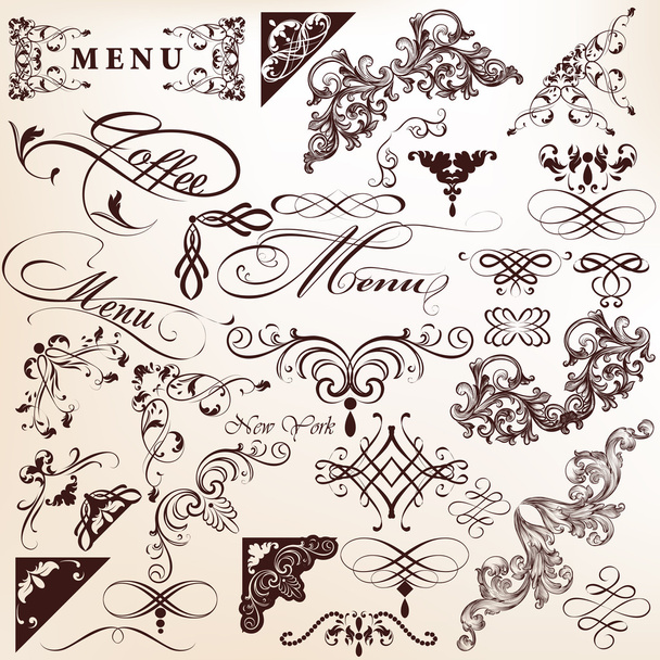 Collection of vector vintage calligraphic elements for design - Vetor, Imagem