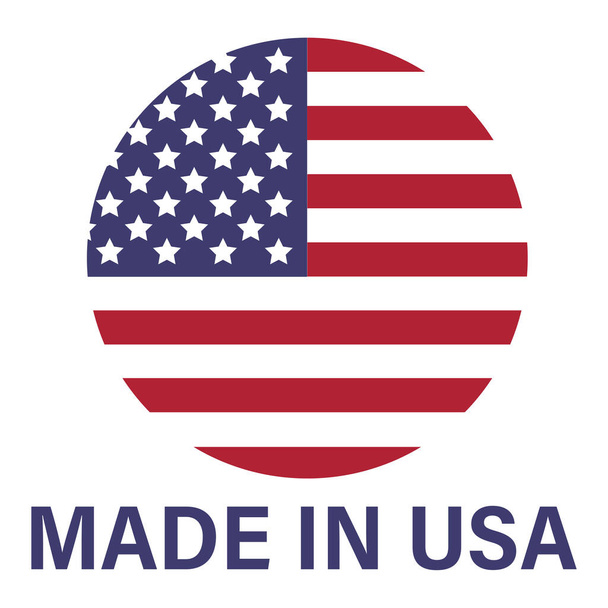 Bandera americana y Made in the USA etiqueta, emblema del producto, diseño del logotipo - Vector, Imagen