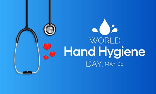 Światowy Dzień Higieny Rąk obchodzony jest każdego roku 5 maja, Dzień mobilizuje ludzi na całym świecie, aby zwiększyć przestrzeganie czystości rąk w placówkach opieki zdrowotnej. Ilustracja wektora. - Wektor, obraz