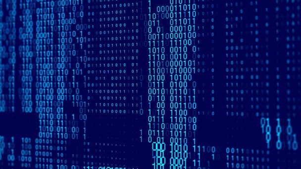 Technology stream binary code. Digital illustration. Blue matrix background. Programming, coding, hacking and encryption. 3d rendering. - Photo, Image
