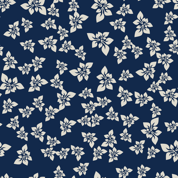 Hand-drawn floral background. Vector seamless pattern in doodle style. White flowers on a dark blue background. - Vecteur, image