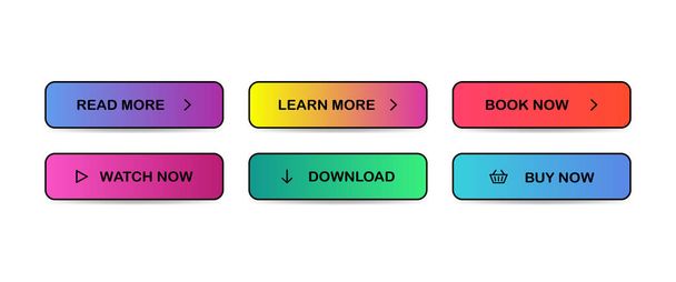 Read, Learn more, Book, Watch, Buy now, Download. Set of modern multicolored buttons Vector EPS 10 - Vector, Image