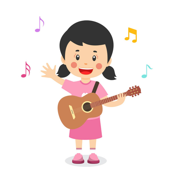 Petite fille mignonne jouer guitare concert illustration - Vecteur, image