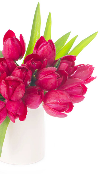 Bouquet of pink tulips on a light background. Holiday card. - Fotoğraf, Görsel