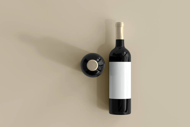 Bouteille de vin rouge et sac à provisions avec étiquette vide - Photo, image