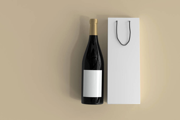 Κόκκινο μπουκάλι κρασί και τσάντα αγορών με άδεια ετικέτα - Φωτογραφία, εικόνα