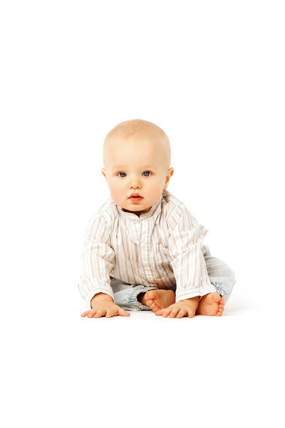 Beautiful baby on white background. Cute child. Little kid - Foto, afbeelding