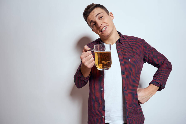 man in shirt alcohol fun studio beer mug studio - Fotó, kép
