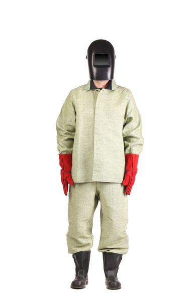 Welder in workwear suit with mask. - Фото, зображення