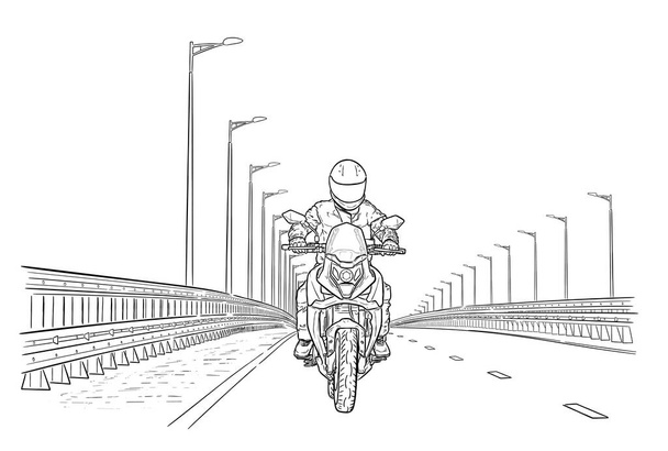 Moottoripyörä tiellä käsin piirretty vektori kuva - Vektori, kuva
