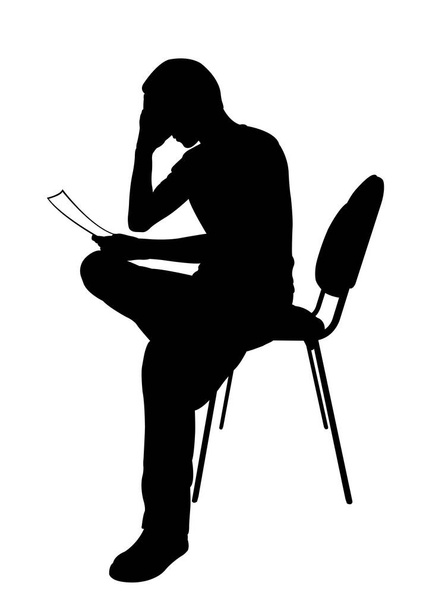 silhouette of man sitting on chair reading - Vector, Image