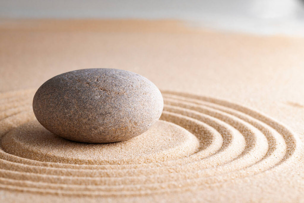 Japanese zen garden with stone in raked sand - Zdjęcie, obraz