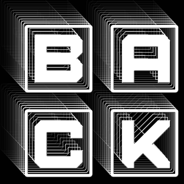 VOLVER - letras blancas en el marco como logotipo cuadrado con efecto de repetición sobre fondo negro - Ilustración 3D - Foto, Imagen