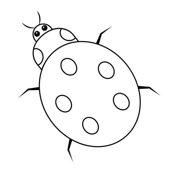Ladybug. Sketch. An insect with specks on its back. Vector illustration. Coloring book for children. A cute creature with a mustache. View from above. Outline on white isolated background. Doodle style. Festive print. Idea for web design,  postcards. - Vettoriali, immagini