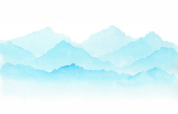 αφηρημένο ουρανό-μπλε κύματα ακουαρέλα βουνά σε λευκό φόντο - Φωτογραφία, εικόνα