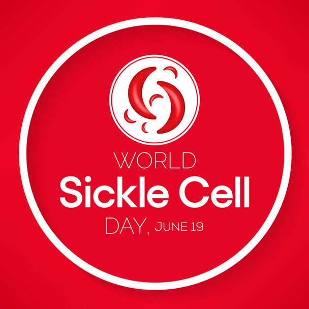 Παγκόσμια ημέρα των κυττάρων Sickle παρατηρείται κάθε χρόνο στις 19 Ιουνίου, είναι μια κληρονομική διαταραχή των ερυθρών αιμοσφαιρίων στην οποία δεν υπάρχουν αρκετά υγιή κύτταρα για να μεταφέρουν οξυγόνο σε όλο το σώμα. Εικονογράφηση διανύσματος - Διάνυσμα, εικόνα