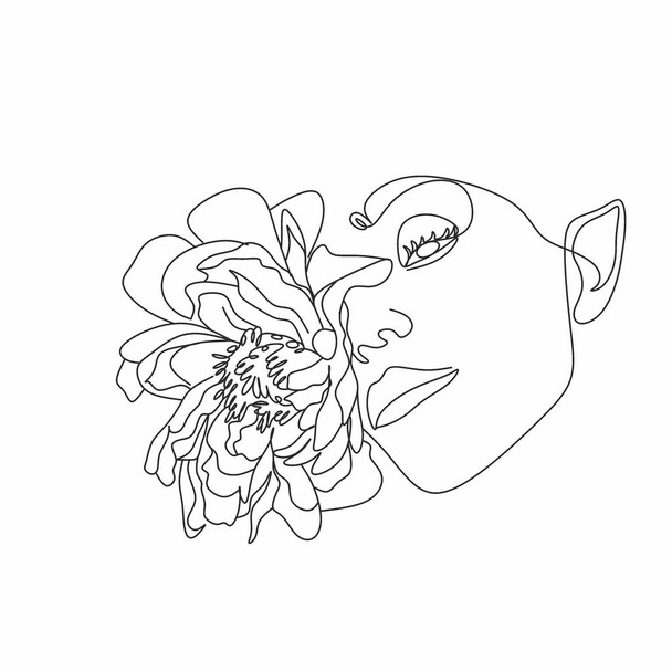 Woman face with butterfly. Line art female hands with butterflies. Abstract face with butterfly by one line drawing. Portrait minimalistic style. Botanical print. Nature symbol of cosmetics. - Vector, Image
