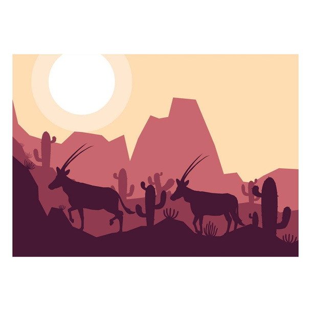 Арабианский орикс антилопа животного силуэт пустыни саванна ландшафт плоский дизайн векторная иллюстрация - Вектор,изображение
