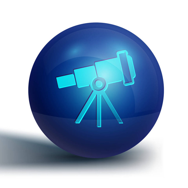Blue Telescope icon isolated on white background. Scientific tool. Education and astronomy element, spyglass and study stars. Blue circle button. Vector. - Vector, Image